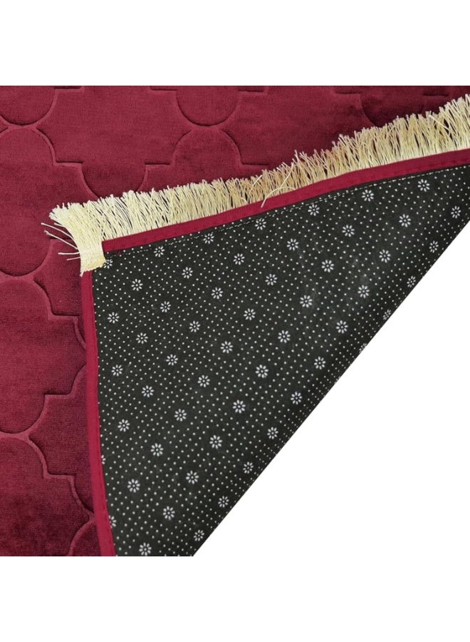 2 premium velvet prayer mats 70x110 cm - non-slip soft Muslim prayer mat with beads - comfortable Islamic prayer rug - ideal for daily use and gifting - red - Image 3