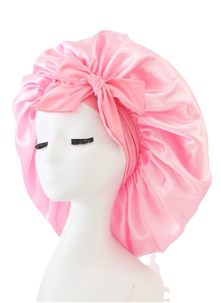 Generic 1 Set Hair Bonnet Wide Band - Silk Like Sleeping Bonnets for Curly Hair Night Cap with Tie Band for Women and Girls (Pink)  - Image 2