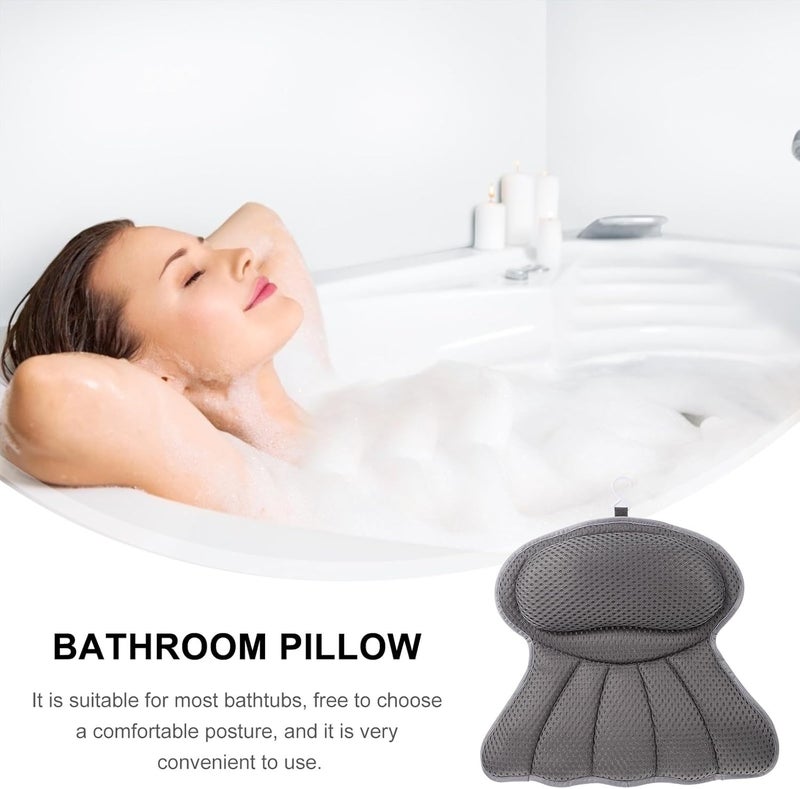 Bath Pillow for Bathtub with 6 Suction Cups, Grey 4d Mesh Tub Head Support Pillow for Neck and Back Relaxation in Home Shower and Spa Bathroom - Image 4