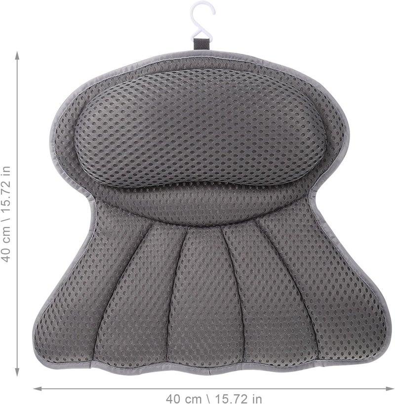 Bath Pillow for Bathtub with 6 Suction Cups, Grey 4d Mesh Tub Head Support Pillow for Neck and Back Relaxation in Home Shower and Spa Bathroom - Image 1