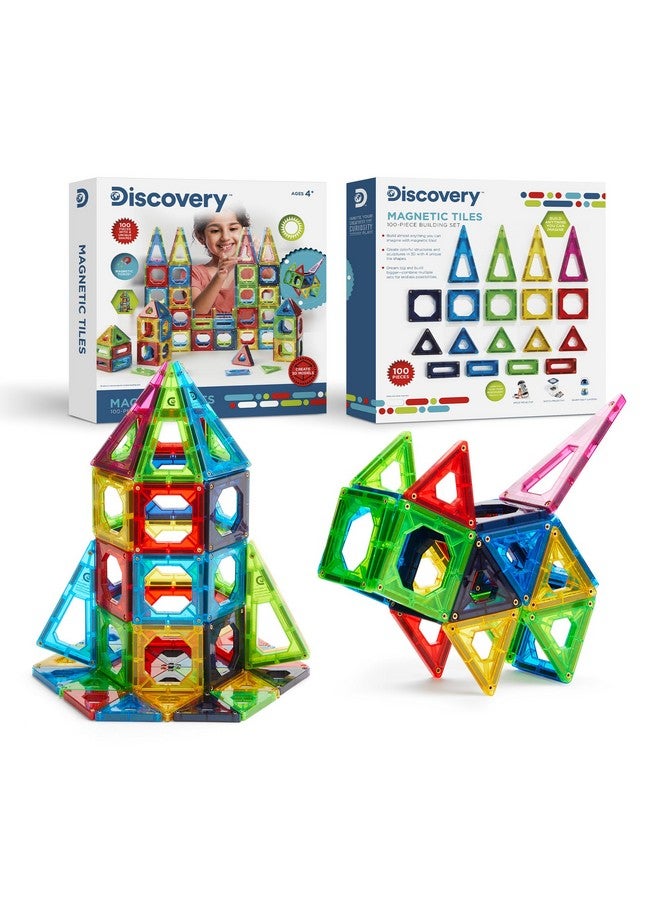 Discovery Kids Discovery 100-Piece 3D Magnetic Tile Set [Amazon Exclusive] Construction Building Block Creativity Kit, Educational Learning STEM Toy, Safe Non-Toxic Engineering Development Preschool Activity  - Image 1