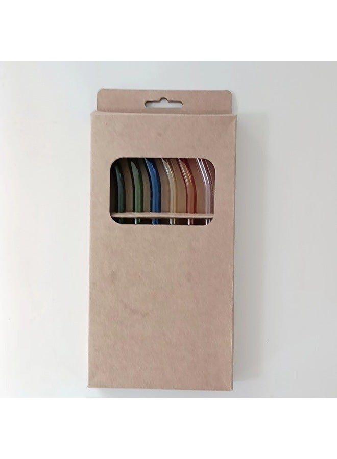 High Borosilicate Glass Straw 6 Sets Transparent Color Eco-friendly Heat-resistant Milk Coffee Factory Wholesale-Color:(green, Yellow, Lake Green, Dark Blue, Amber, Pink) Bamboo Joints-Specification  - Image 4