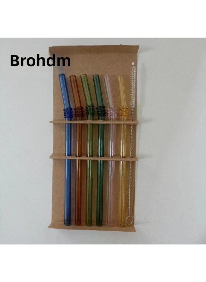 High Borosilicate Glass Straw 6 Sets Transparent Color Eco-friendly Heat-resistant Milk Coffee Factory Wholesale-Color:(green, Yellow, Lake Green, Dark Blue, Amber, Pink) Bamboo Joints-Specification  - Image 1