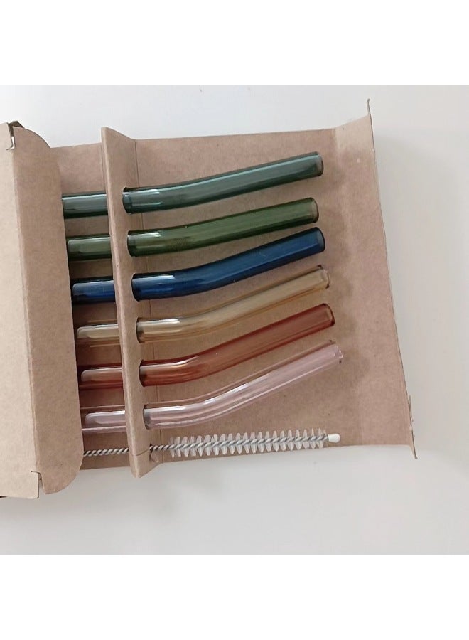 High Borosilicate Glass Straw 6 Sets Transparent Color Eco-friendly Heat-resistant Milk Coffee Factory Wholesale-Color:(green, Yellow, Lake Green, Dark Blue, Amber, Pink) Bamboo Joints-Specification  - Image 5