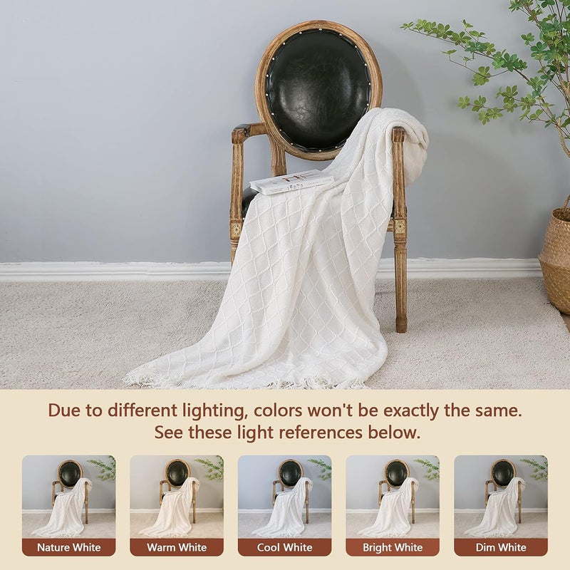 inhand Knitted Throw Blankets for Couch and Bed, Soft Cozy Knit Blanket with Tassel, Off White Lightweight Decorative Blankets and Throws, Farmhouse Warm Woven Blanket for Men and Women, 50"x60" - Image 4