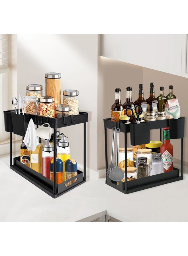 LTAXAF 2 Pack Under Sink Organizers and Storage,2 Tier Sliding Bathroom Organizers and Storage with Hooks Hanging Cup,Multi-Purpose Cabinet Organizers for Kitchen Bathroom - Image 4