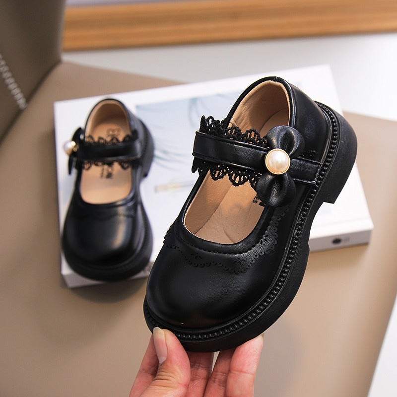 Soft-Soled Girls'' Shoes Kidsren''s Genuine Leather Princess Small Leather Shoes 2025 Spring New Baby Girl Simple Black Shoes - Image 1