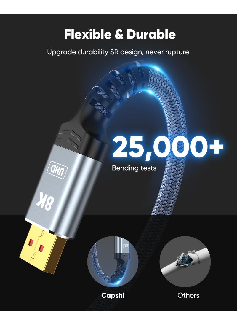 Capshi Capshi 8K 4K DisplayPort Cable, 10FT DP Cable 1.4 [VESA Certified, 32.4Gbps, 8K@60Hz,4K@144Hz,2K@241Hz], Bradied High Speed Display Port Cable for Gaming Monitor, HDR/FreeSync/G-Sync, Graphics Card  - Image 4