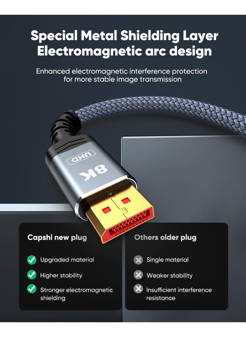 Capshi Capshi 8K 4K DisplayPort Cable, 10FT DP Cable 1.4 [VESA Certified, 32.4Gbps, 8K@60Hz,4K@144Hz,2K@241Hz], Bradied High Speed Display Port Cable for Gaming Monitor, HDR/FreeSync/G-Sync, Graphics Card  - Image 5