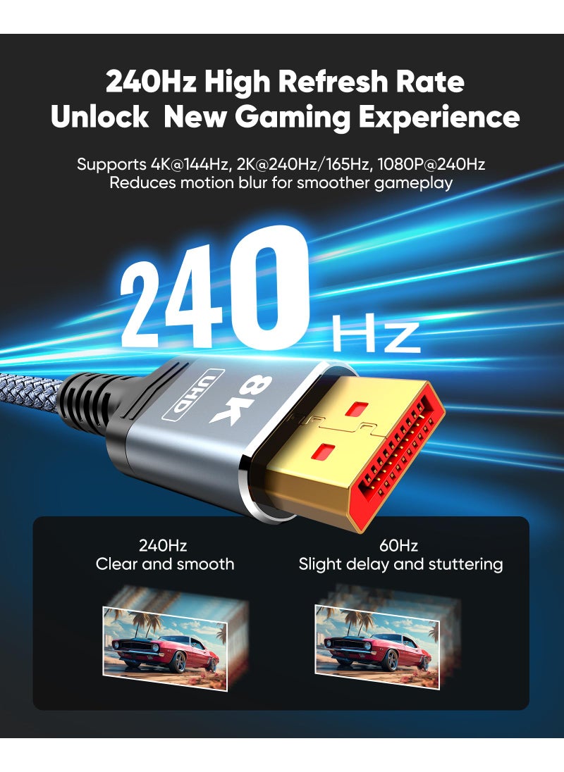 Capshi Capshi 8K 4K DisplayPort Cable, 10FT DP Cable 1.4 [VESA Certified, 32.4Gbps, 8K@60Hz,4K@144Hz,2K@241Hz], Bradied High Speed Display Port Cable for Gaming Monitor, HDR/FreeSync/G-Sync, Graphics Card  - Image 3