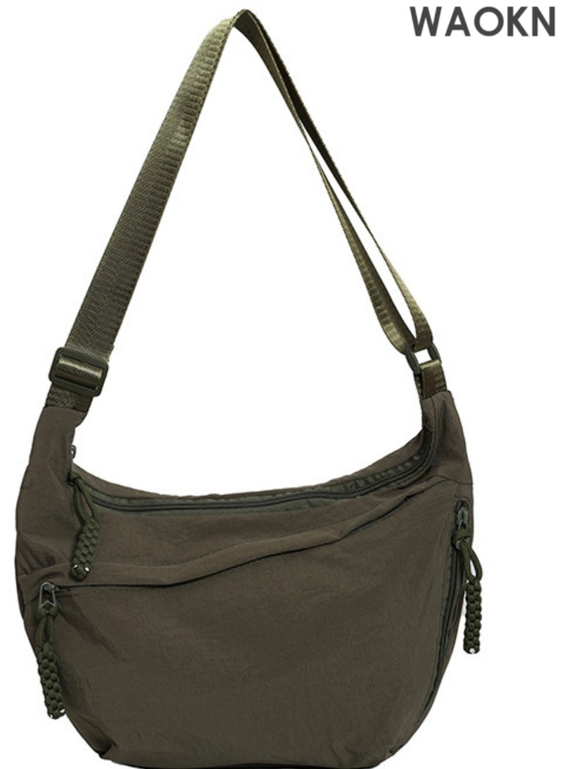 WAOKN Nylon Crossbody Bags for Women, Trendy Medium Crescent Bag,  Retro Nylon Canvas Crossbody Bag Slouchy Corduroy Dumpling BagLightweight Woman Over Shoulder Purse with Zipper(Green） - Image 1