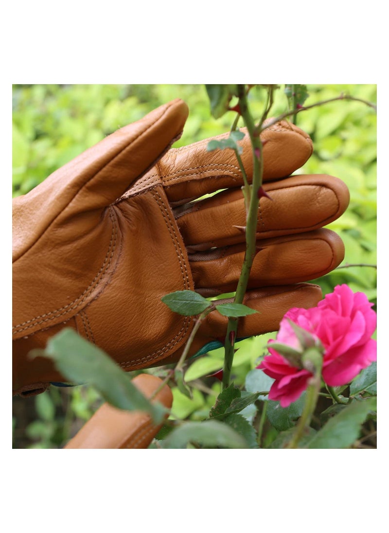 Generic Gardening Gloves, Unisex Heavy Duty Leather Safety Work Gloves, Waterproof Thorn Proof Breathable Gardening Working Gloves for Yard, Cleaning, Fishing, Camping, Brown  - Image 2