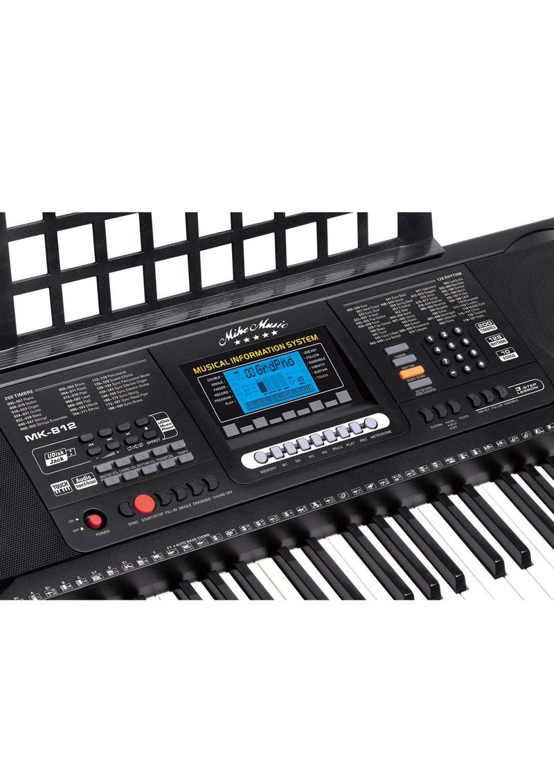 Mike Music - 61 Key Keyboard Piano MK812 Professional Electronic Keyboard Digital Piano Keyboard Electronic Organ Piano with Sheet Music Stand, Power Supply,61 Keys Keyboard Bag - Image 1