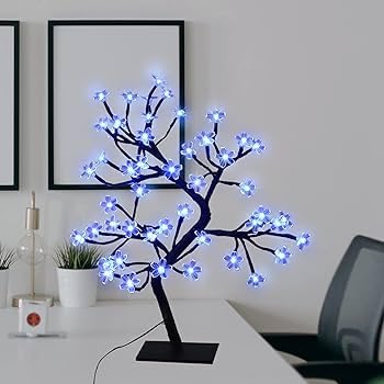HUMAIZAR Bed Side Artificial Tree Lamp Cherry Blossom Silicone Flower 28 Led Lights Ramadan Festival Home Decor Eid Festival Room Decoration Blue Color - Image 2