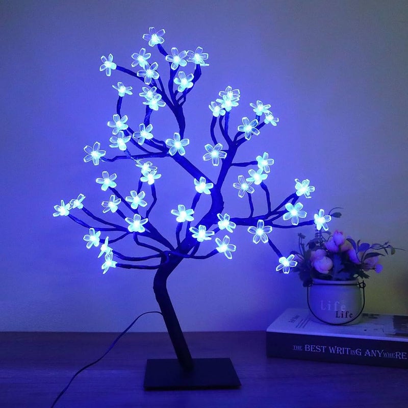 HUMAIZAR Bed Side Artificial Tree Lamp Cherry Blossom Silicone Flower 28 Led Lights Ramadan Festival Home Decor Eid Festival Room Decoration Blue Color - Image 1