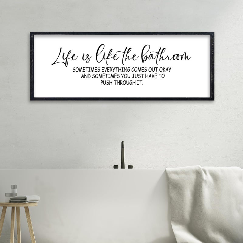 comurdyo Funny Motivational Life Is Like The Bathroom Humorous Wall Decor Art 32"Ã—12" for Farmhouse Bathroom Restroom Toilet Shelves Sign Large Modern Rustic Wooden Framed Wall Hanging (Black) - Image 3