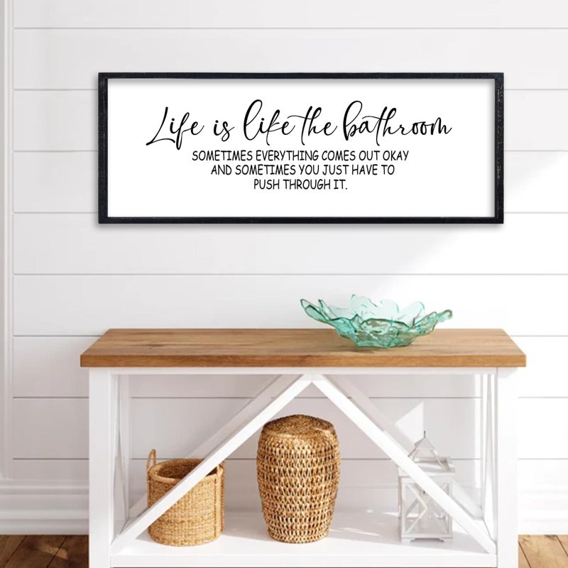 comurdyo Funny Motivational Life Is Like The Bathroom Humorous Wall Decor Art 32"Ã—12" for Farmhouse Bathroom Restroom Toilet Shelves Sign Large Modern Rustic Wooden Framed Wall Hanging (Black) - Image 5