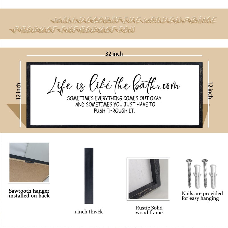 comurdyo Funny Motivational Life Is Like The Bathroom Humorous Wall Decor Art 32"Ã—12" for Farmhouse Bathroom Restroom Toilet Shelves Sign Large Modern Rustic Wooden Framed Wall Hanging (Black) - Image 2