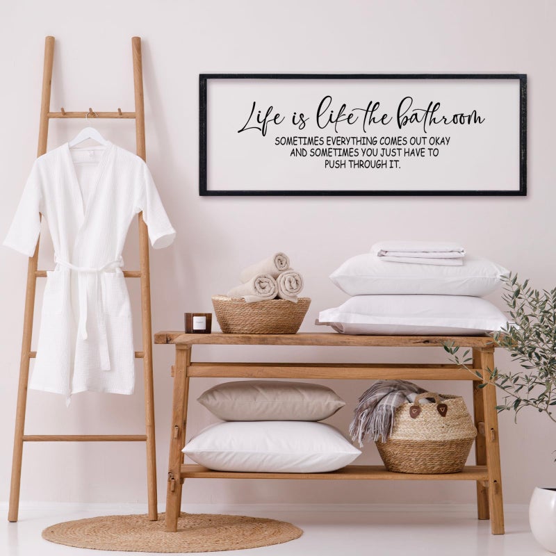 comurdyo Funny Motivational Life Is Like The Bathroom Humorous Wall Decor Art 32"Ã—12" for Farmhouse Bathroom Restroom Toilet Shelves Sign Large Modern Rustic Wooden Framed Wall Hanging (Black) - Image 4