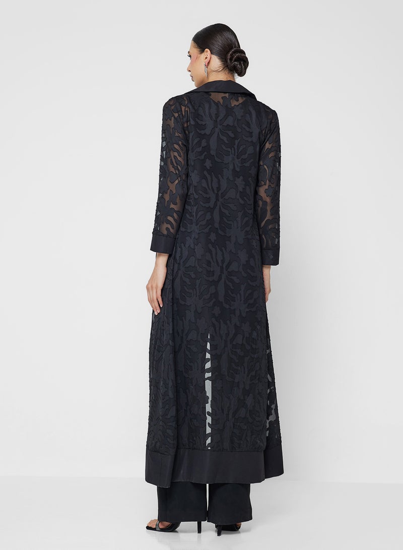 Khizana Sheer Textured Abaya - Image 2