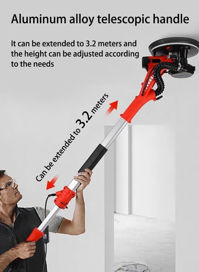 AOTUO Drywall Sander with Vacuum Dust Collector,1980W Sander Tool with 6 Variable Speed 1100-2700RPM, Drywall Sander Sander Tool,Extendable Handle, LED Light,50pcs Sanding Discs, Red - Image 3