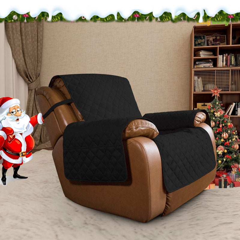 Easy-Going Oversized Recliner Cover Reversible Couch Cover Sofa Cover for Living Room Water Resistant Furniture Protector with Elastic Straps for Pets Dog (Oversized Recliner  Black/Beige)