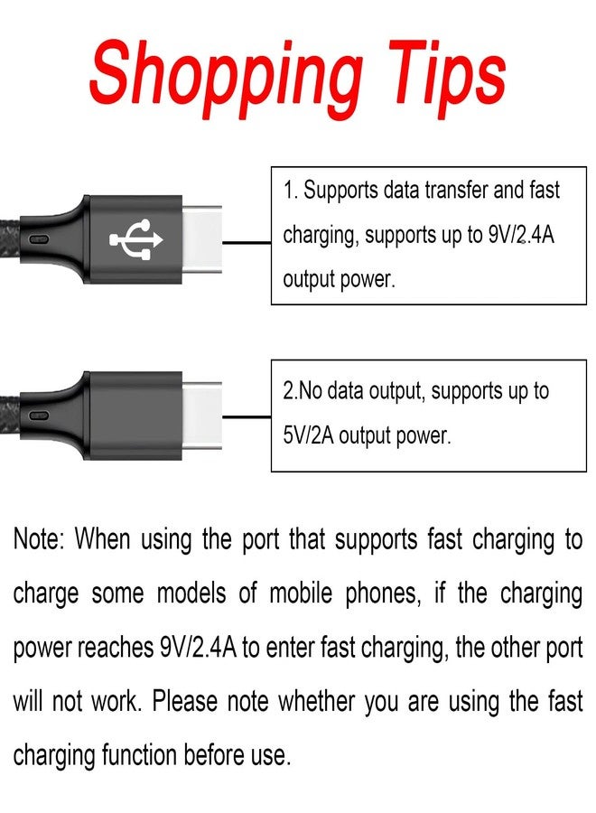 Grtoeud كابل تقسيم مزدوج USB C بطول 4 قدم 2 حزمة، كابل شحن متعدد 2 في 1 من النايلون، USB A إلى منفذ USB C مزدوج متوافق مع آبل آيفون 16/15، آيباد برو/إير، سامسونج S24، موتو، جوجل بيكسل 8، إل جي - Image 2