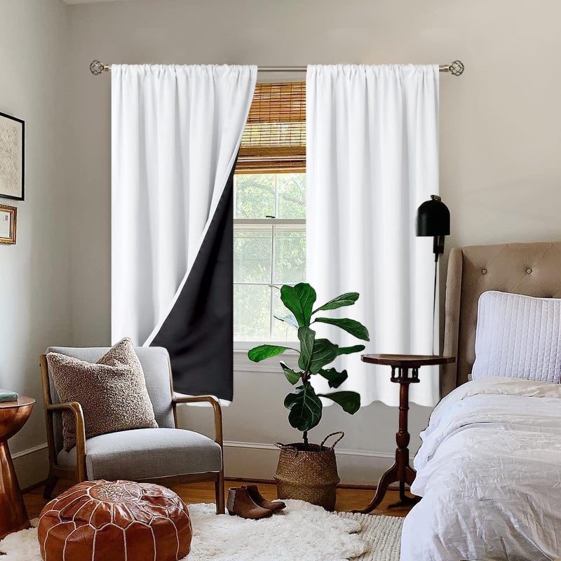 BGment White Blackout Curtains for Bedroom 63 Inch Long - Thermal Insulated Black Out Curtains Room Darkening Soundproof Rod Pocket Window Curtains for Living Room, Each Drape Panel 52 Inch Wide - Image 2