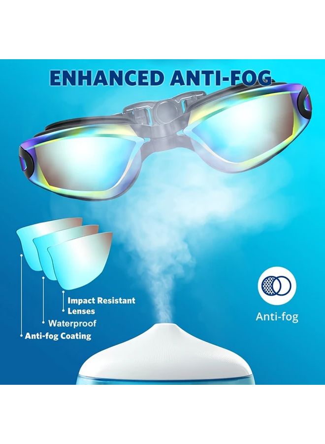Black Powder Coated Anti Fog Anti Leak Swimming Goggles With Earplugs Nose Clip Adjustable Strap Unisex - Image 3