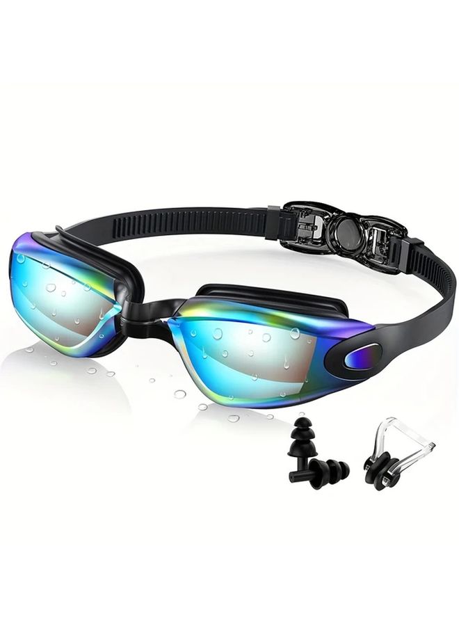 Black Powder Coated Anti Fog Anti Leak Swimming Goggles With Earplugs Nose Clip Adjustable Strap Unisex - Image 2