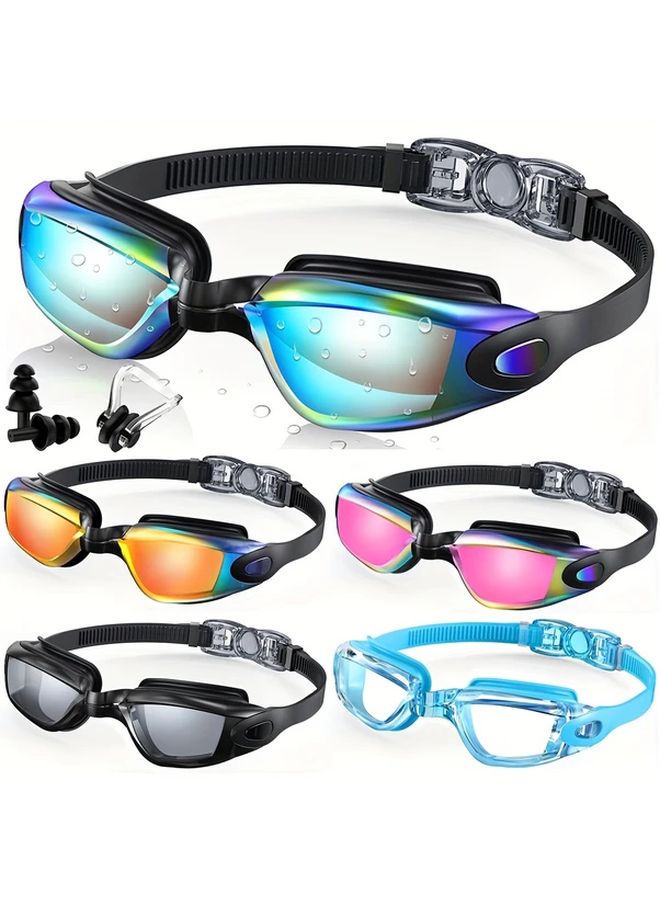 Black Powder Coated Anti Fog Anti Leak Swimming Goggles With Earplugs Nose Clip Adjustable Strap Unisex - Image 1