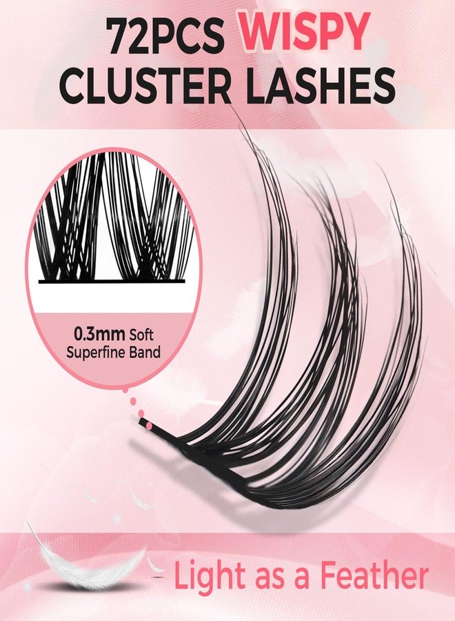 Miuffue Wispy Lash Clusters 72Pcs Individual Cluster Eyelash Extensions False Lashes D Curl Fluffy Lash Extensions Mixed 8-16mm Thin Band (Luxury) - Image 2