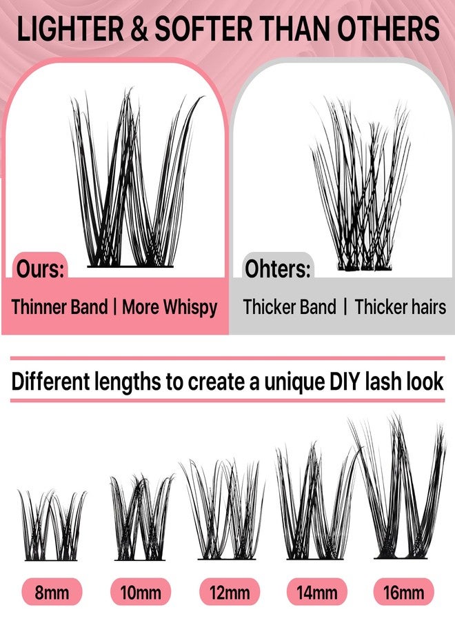 Miuffue Wispy Lash Clusters 72Pcs Individual Cluster Eyelash Extensions False Lashes D Curl Fluffy Lash Extensions Mixed 8-16mm Thin Band (Luxury) - Image 4