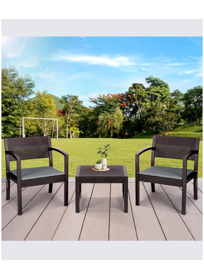 Living - 3 Pieces, Rattan Garden Table With 2 Chairs Set - Image 1