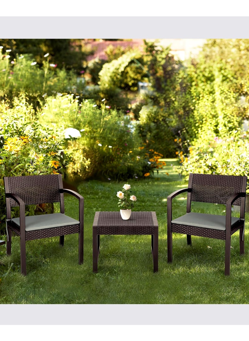 Living - 3 Pieces, Rattan Garden Table With 2 Chairs Set - Image 1