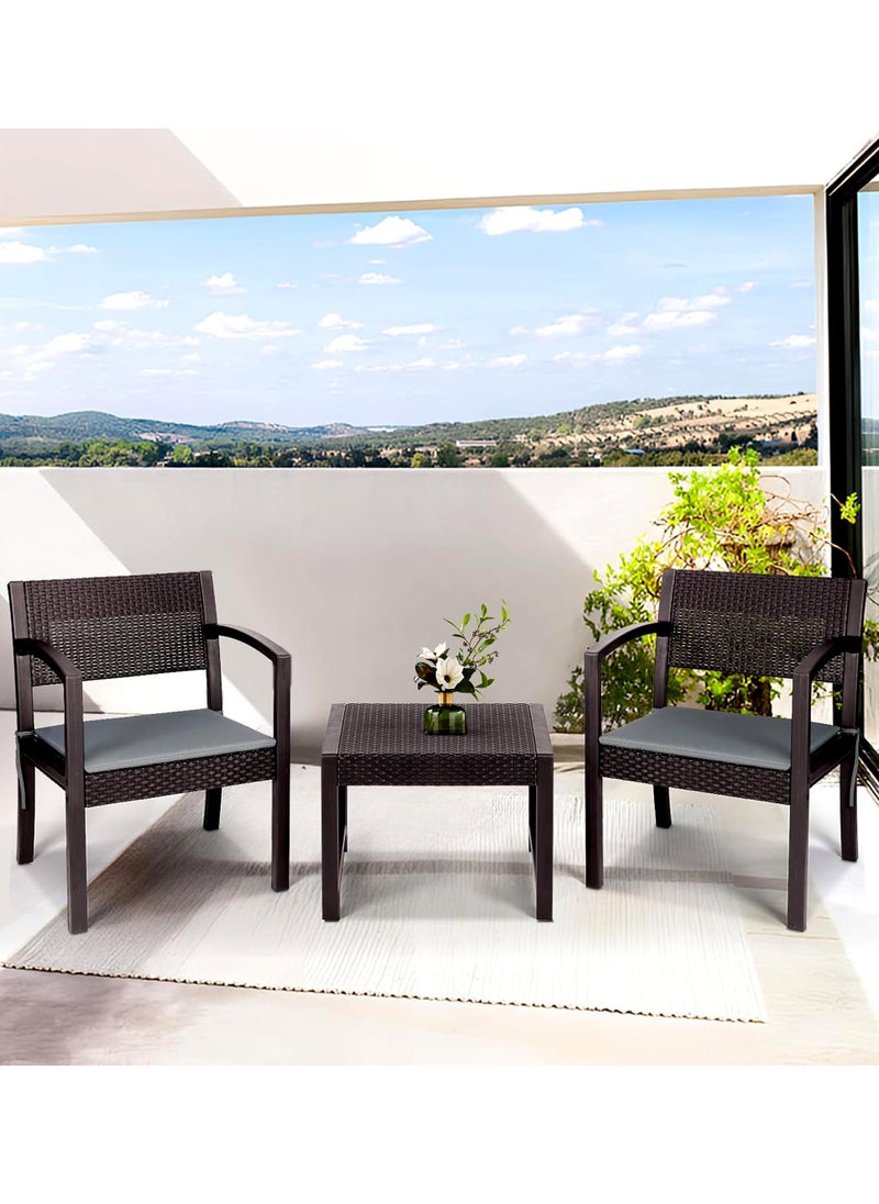 Living - 3 Pieces, Rattan Garden Table With 2 Chairs Set - Image 1