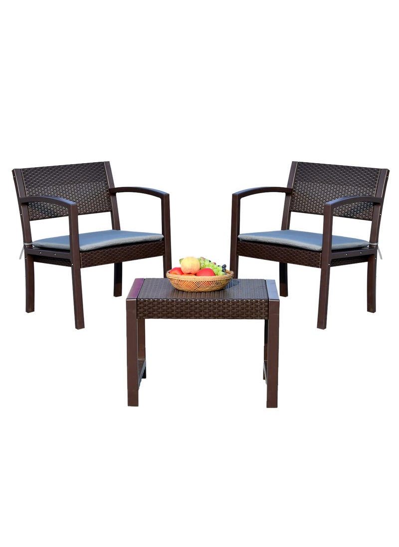 Living - 3 Pieces, Rattan Garden Table With 2 Chairs Set - Image 1
