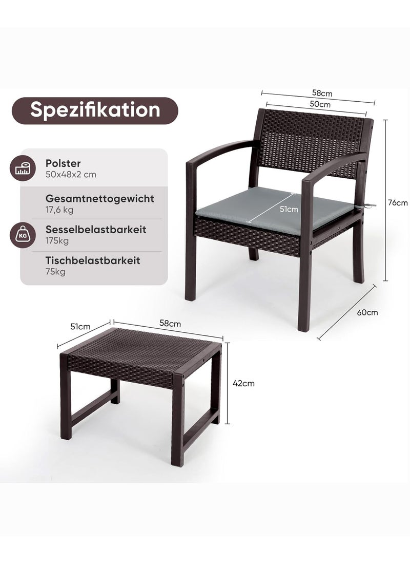 Living - 3 Pieces, Rattan Garden Table With 2 Chairs Set - Image 1