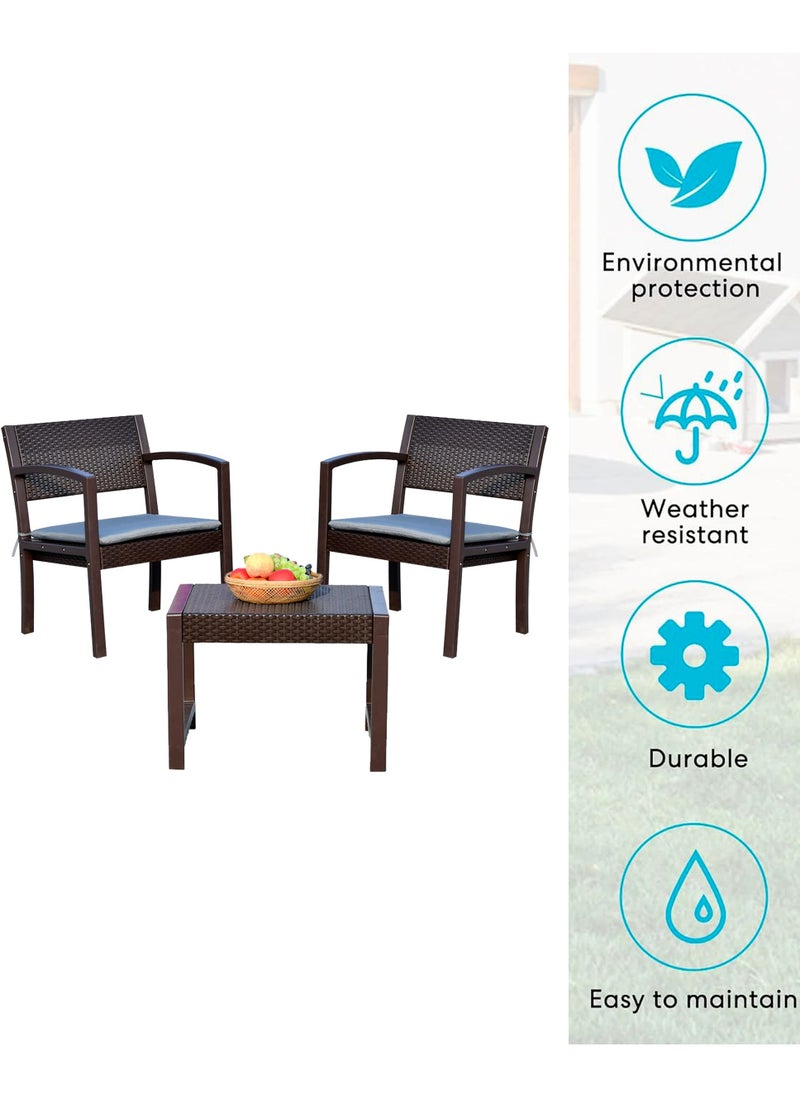 Living - 3 Pieces, Rattan Garden Table With 2 Chairs Set - Image 1
