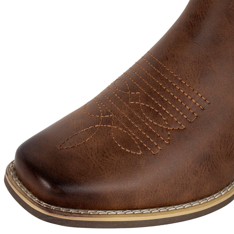 J's.o.l.e Ankle Cowboy Boots for Men Square Toe Chelsea Boots Mens Casual Retro Stylish Boots Brown US 9 - Image 5