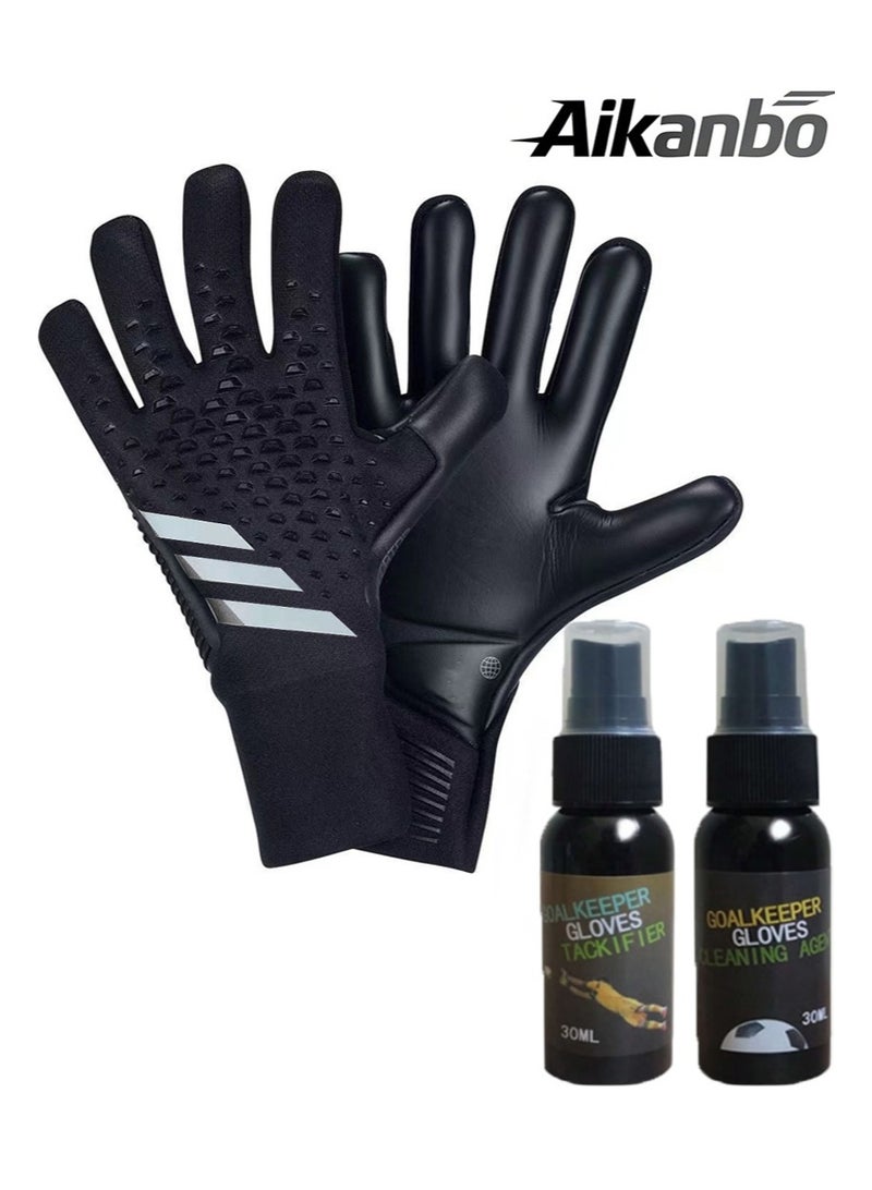 Aikanbo Professional Soccer Goalkeeper Gloves Set with Goalkeeper Gloves Tackifier & Goalkeeper Gloves Cleaning Agent Spray，Grip Control Contact Latex Palm Goalie Gloves，Suitable for Teenagers and Adults（30ml+30ml） - Image 1