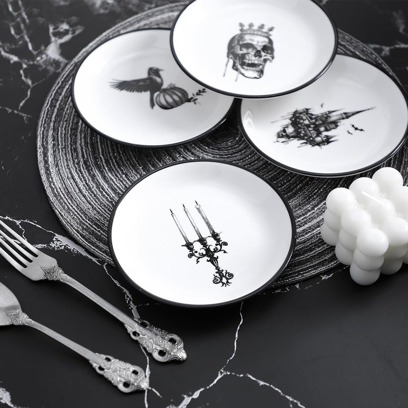 Bicuzat Halloween Pattern Ceramic Seasoning Dishes Sauce Dish Sushi Dipping Bowl Appetizer Plates Tea Bag Holder Serving Dish for Kitchen Decoration for Halloween 5 Inch 4 PCS Set  - Image 3