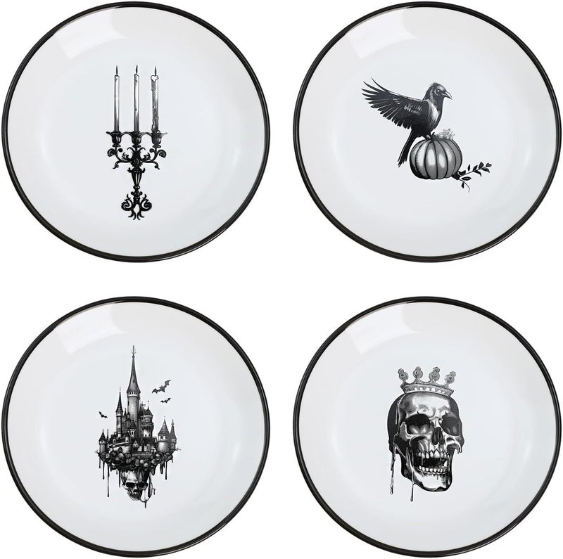Bicuzat Halloween Pattern Ceramic Seasoning Dishes Sauce Dish Sushi Dipping Bowl Appetizer Plates Tea Bag Holder Serving Dish for Kitchen Decoration for Halloween 5 Inch 4 PCS Set  - Image 1