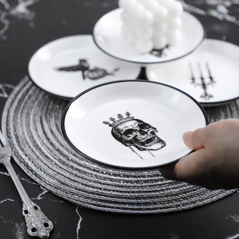 Bicuzat Halloween Pattern Ceramic Seasoning Dishes Sauce Dish Sushi Dipping Bowl Appetizer Plates Tea Bag Holder Serving Dish for Kitchen Decoration for Halloween 5 Inch 4 PCS Set  - Image 4