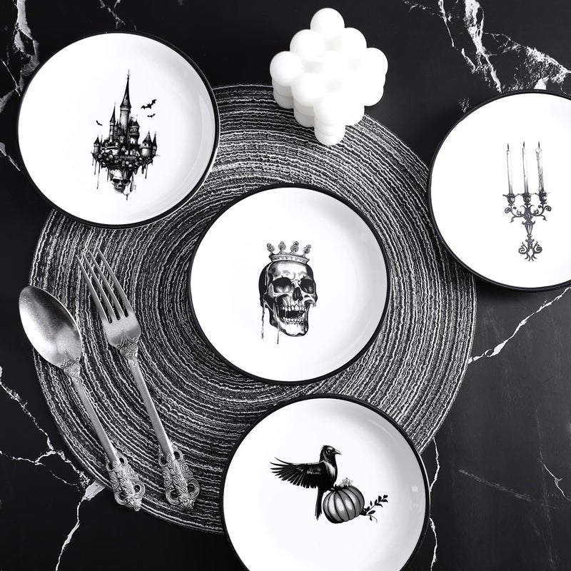 Bicuzat Halloween Pattern Ceramic Seasoning Dishes Sauce Dish Sushi Dipping Bowl Appetizer Plates Tea Bag Holder Serving Dish for Kitchen Decoration for Halloween 5 Inch 4 PCS Set  - Image 5
