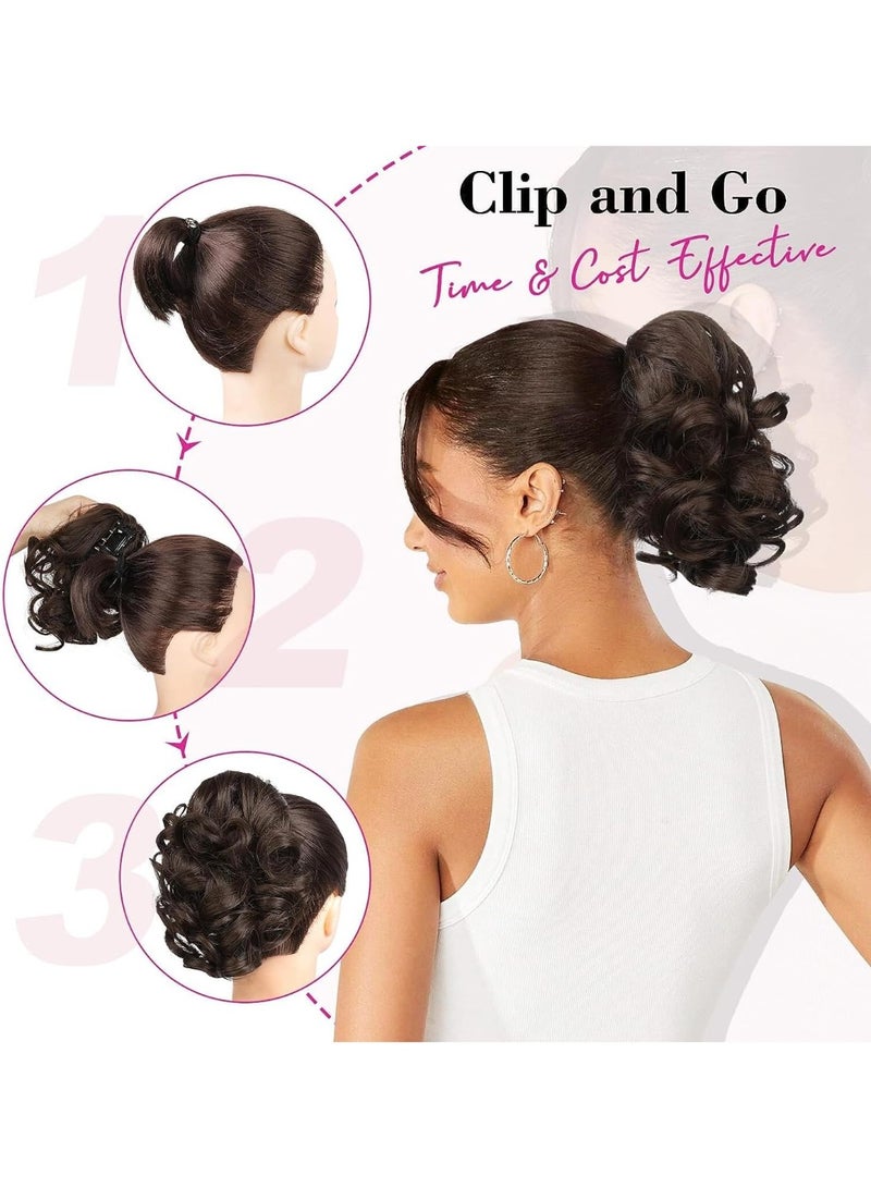 Ponytail Extension, Hair Pieces with Claw Clip, 9" Claw Clip in Short Curly Wavy Pony Hair Extension Jaw Clip on Pony Tail Hairpiece for Women - Dark Chocolate Brown - Image 4