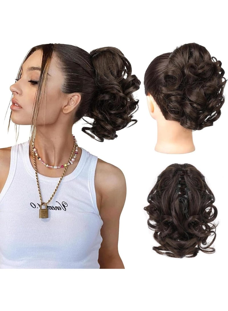 Ponytail Extension, Hair Pieces with Claw Clip, 9" Claw Clip in Short Curly Wavy Pony Hair Extension Jaw Clip on Pony Tail Hairpiece for Women - Dark Chocolate Brown - Image 1