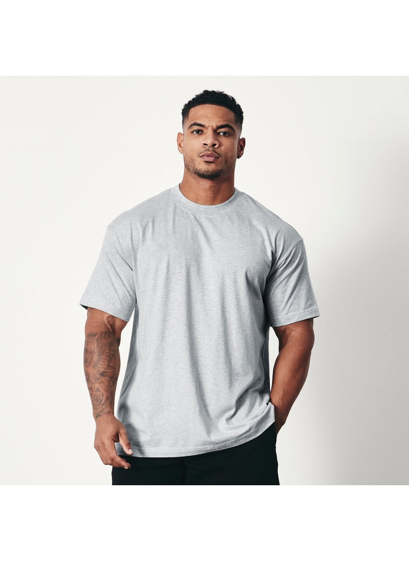 Generic - VQ sports fitness style short sleeve plus size T-shirt mens running casual cotton European and American weight workout clothes Light plate light gray - Image 1