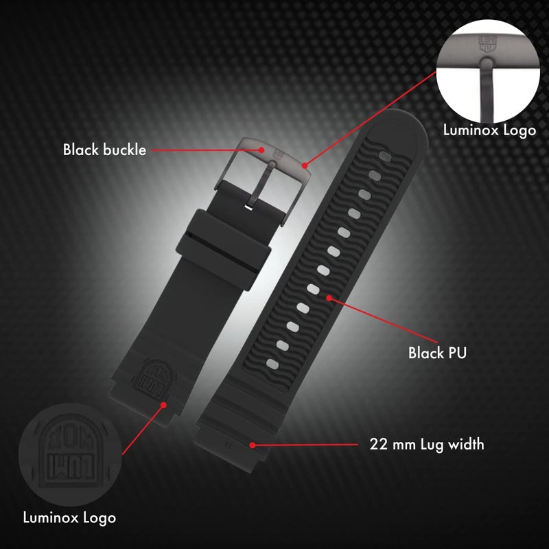 Luminox - Watch Strap FPX.2201.20B.1.K - 22mm Black PU Watch Band with Stainless Steel Buckle - Watch Straps for Men for 0320 0321 0325 - Replacement Watchbands for Mens Watches, Black, 22mmm, strap - Image 2
