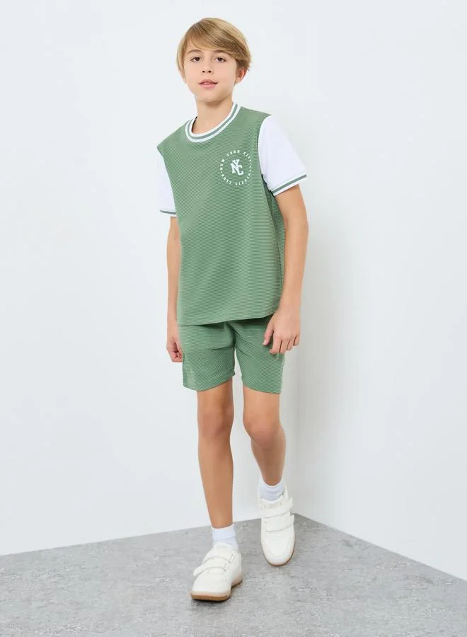 Styli Styli Teens Color Block Textured T-Shirt and Short Set